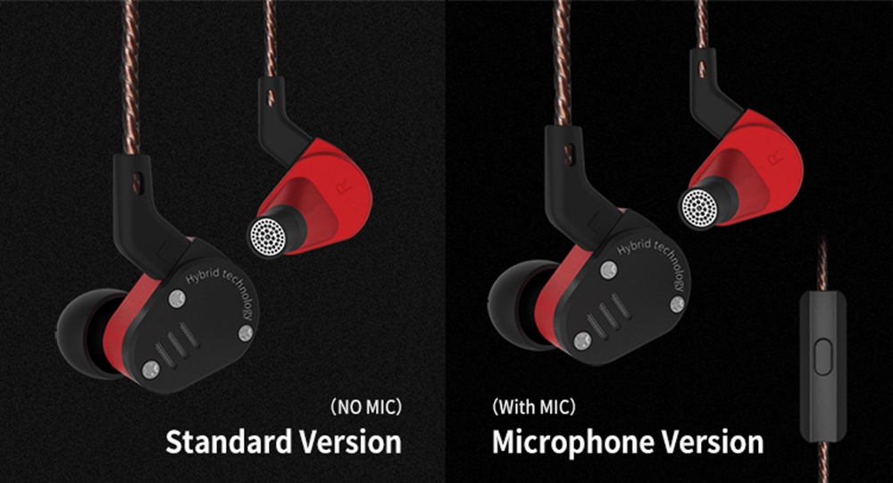 KZ ZSA Metal Earphone Armature and Dynamic Hybrid In-ear Sport HiFi Bass Noise Cancelling - Black and Red