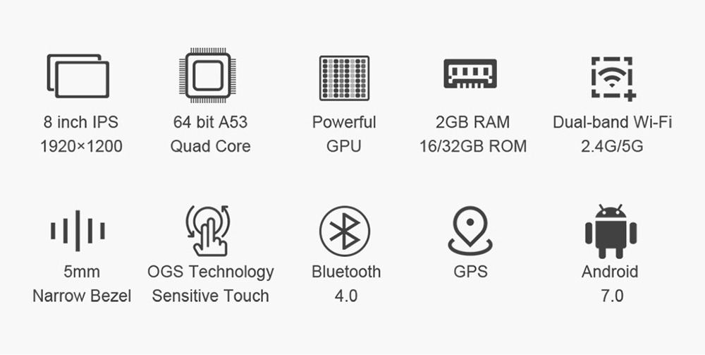 Teclast P80 Pro Tablet PC MT8163 Quad Core 8" GPS IPS Screen 1920*1200 2GB DDR3 32GB eMMC Android 7.0 Dual Band Wifi - White+Gold
