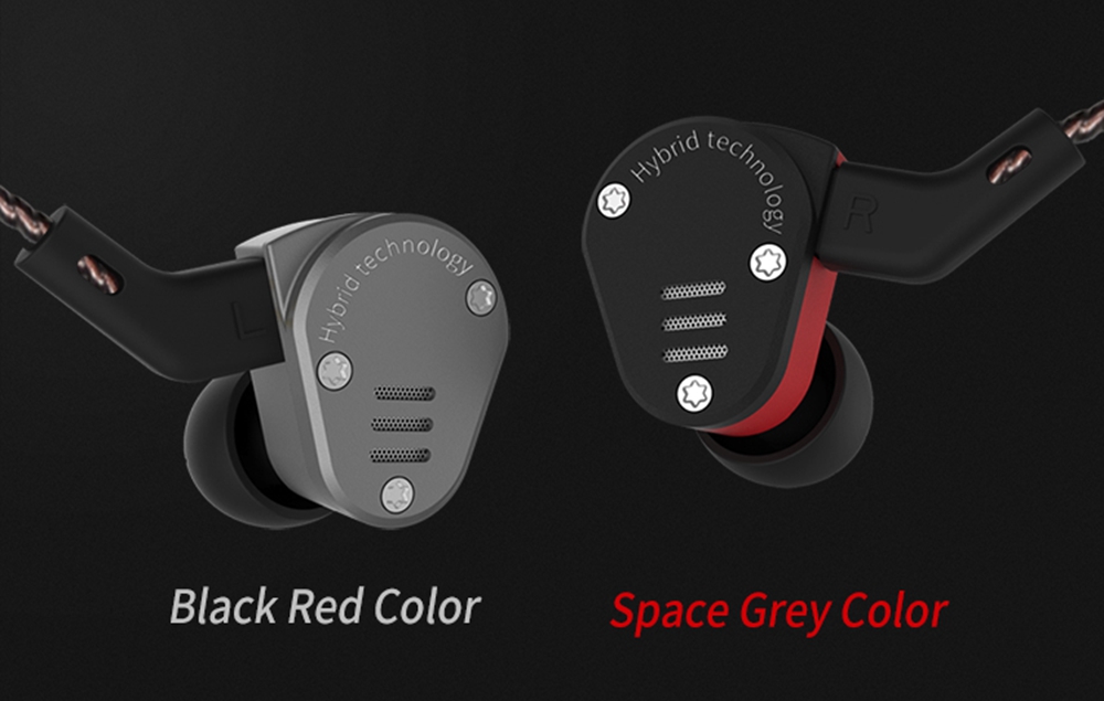 KZ ZSA Metal Earphone Armature and Dynamic Hybrid In-ear Sport HiFi Bass Noise Cancelling - Black and Red