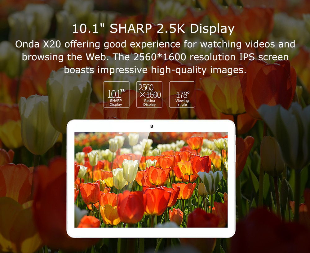 Onda X20 4G Phablet MTK6797 Deca Core GPS 10.1" IPS 2.5K Screen 2560*1600 Android 7.1 3GB DDR3L 32GB eMMC - White