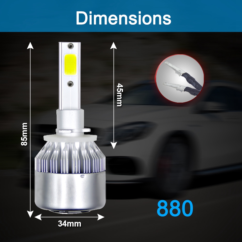 880/881/H27 Car LED Headlight Bulb 36W 6000K 4000 Lumens Extremely Bright Chips Conversion Kit - Silver