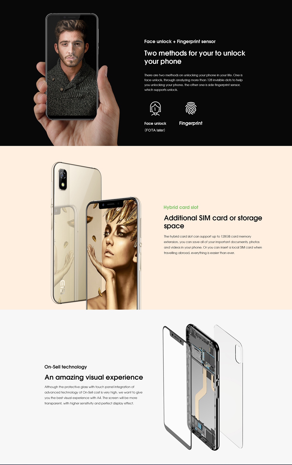 [HK Stock]Elephone A4 5.85 Inch 4G Smartphone MTK6739 Soc 3GB 16GB 8.0MP Rear Camera Android 8.1 3000mAh 19:9 Full Screen Touch ID - Gold