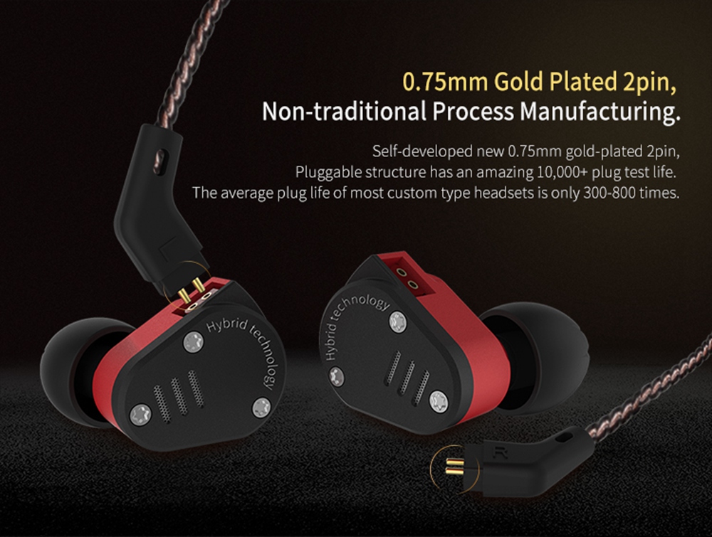 KZ ZSA Metal Earphone Armature and Dynamic Hybrid In-ear Sport HiFi Bass Noise Cancelling - Black and Red
