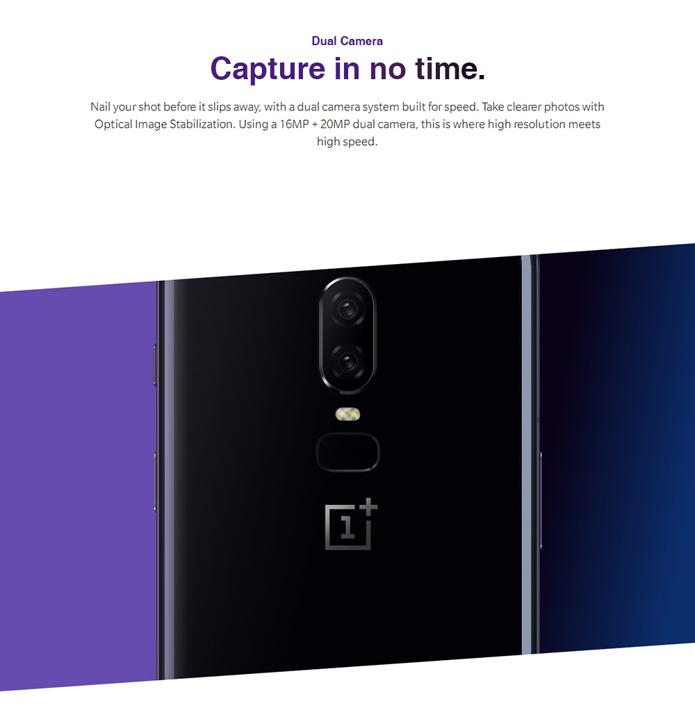 Oneplus 6 6.28 Inch Full Screen 4G Smartphone Snapdragon 845 Soc 8GB 128GB 20.0MP+16.0MP Dual Rear Cameras Android 8.1 NFC Dash Charge Type-C - Mirror Black