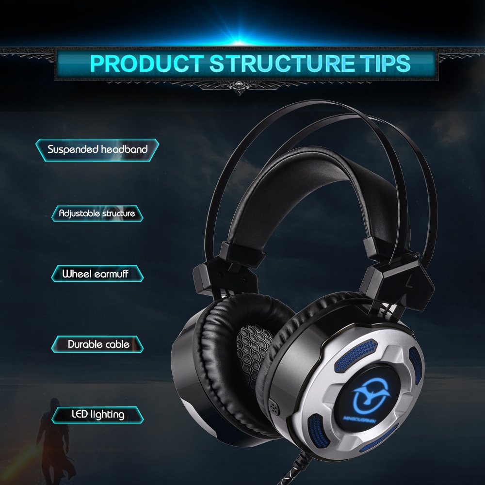 M2 Gaming Headset with Mic 3.5mm+USb Interface Glowing - Black Silver