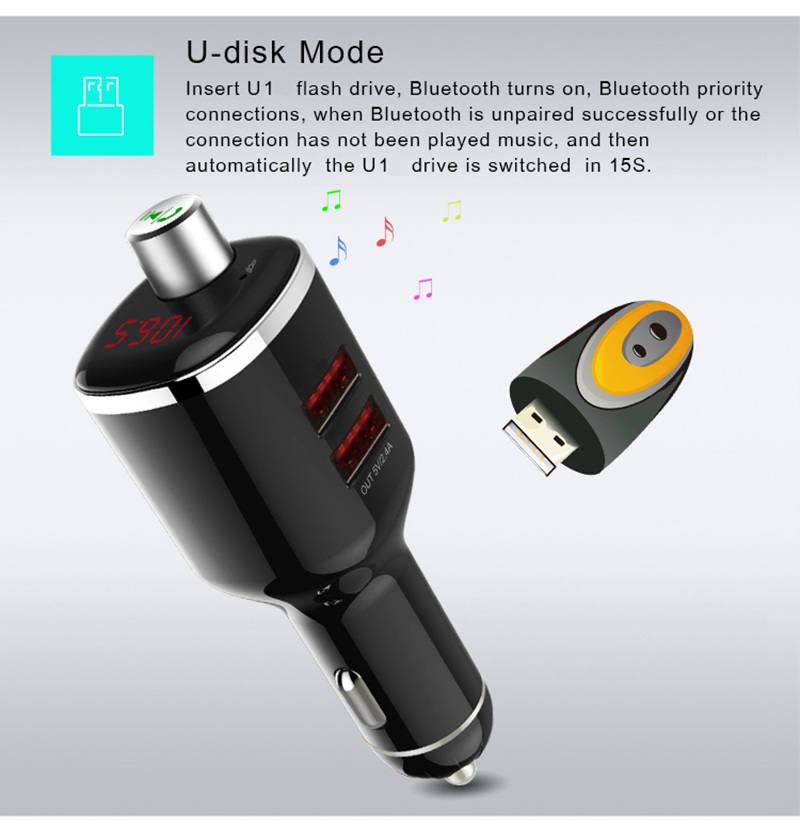 Earldom BC23 Dual USB Car Charger Bluetooth Handsfree Call