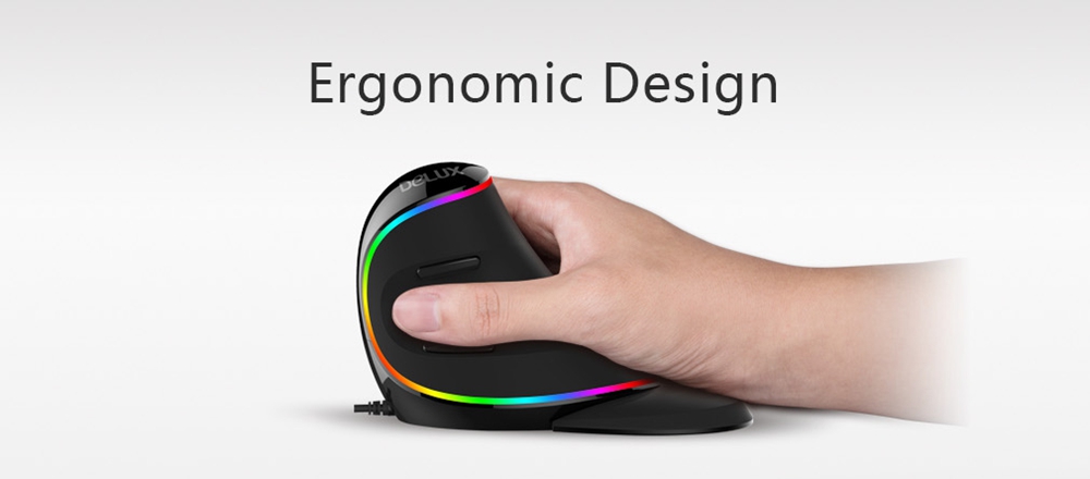 Delux M618 Plus RGB Version Optical Wired Ergonomic Mouse With 6 Buttons For PC Laptop Desktop 4000 DPI - Black