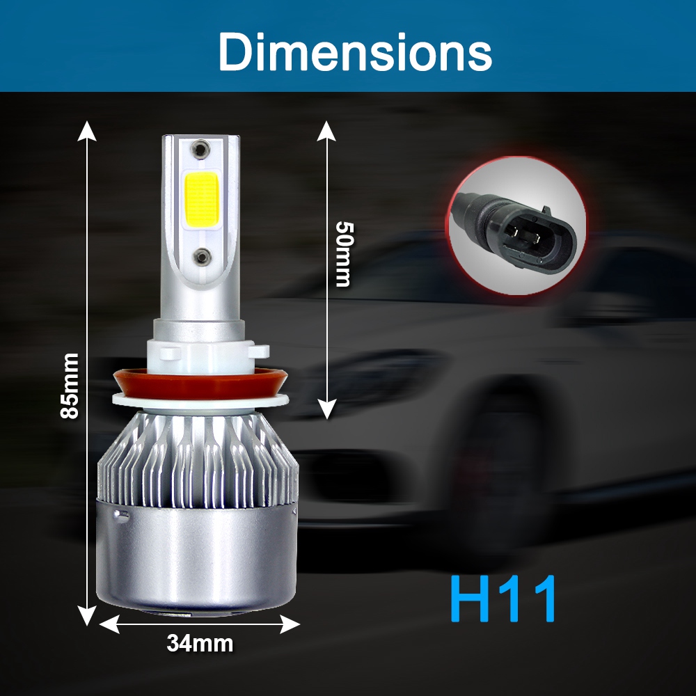 H8/H9/H11 Car LED Headlight Bulb 36W 6000K 4000 Lumens Extremely Bright Chips Conversion Kit - Silver