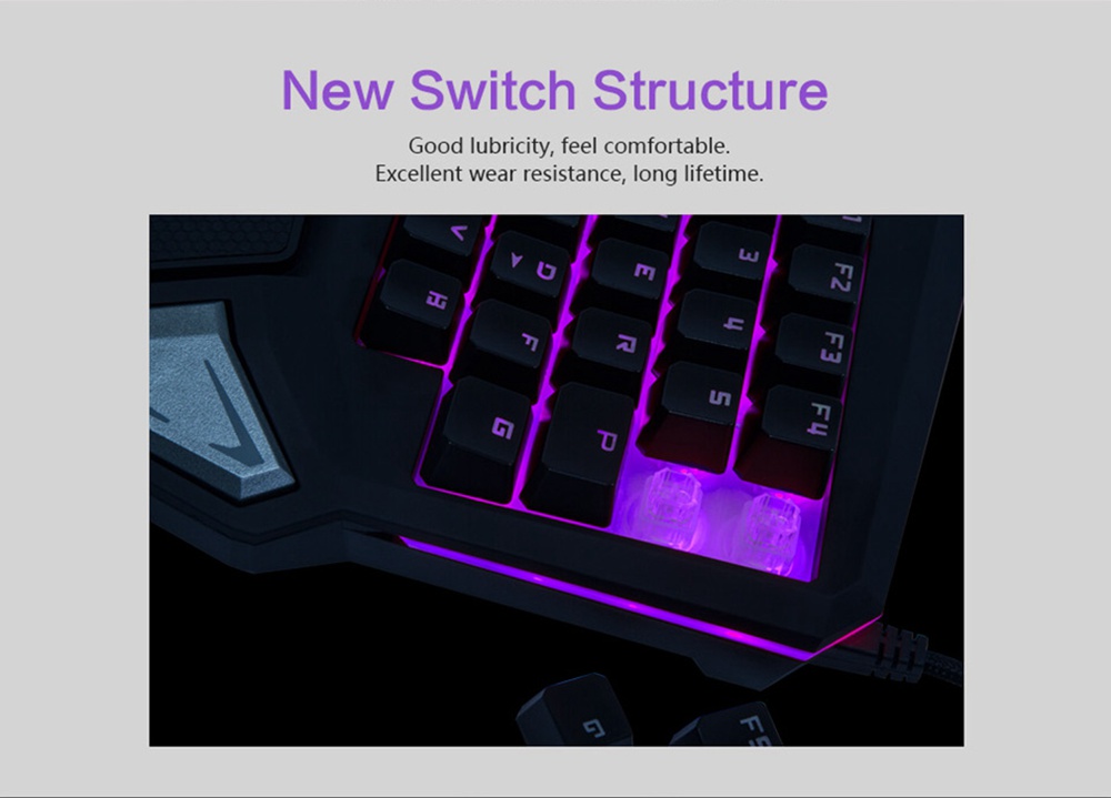 Delux T9 Pro Wired One-Handed Gaming Keyboard 7 Colors Backlight 29 Programable Keys - Black