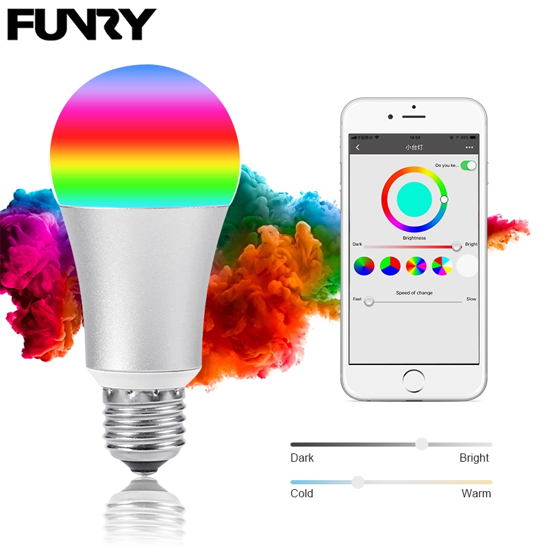 FUNRY WiFi TB-Y E27 Smart Bulb Led Light Bulb Dimmable RGB Changing Lights Remote Control Bulbs Work With Alexa -White