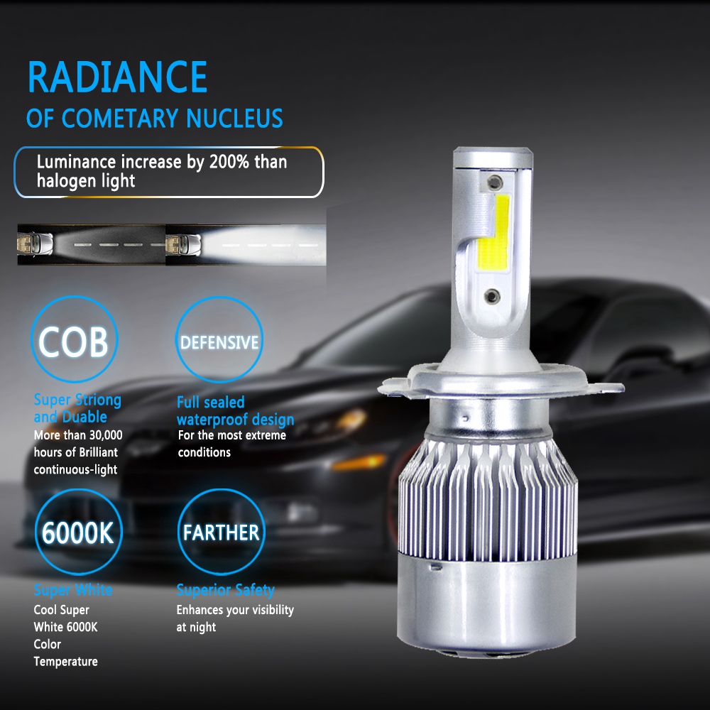 H4/HB2/9003 Car LED Headlight Bulb 36W 6000K 4000 Lumens Extremely Bright Chips Conversion Kit - Silver
