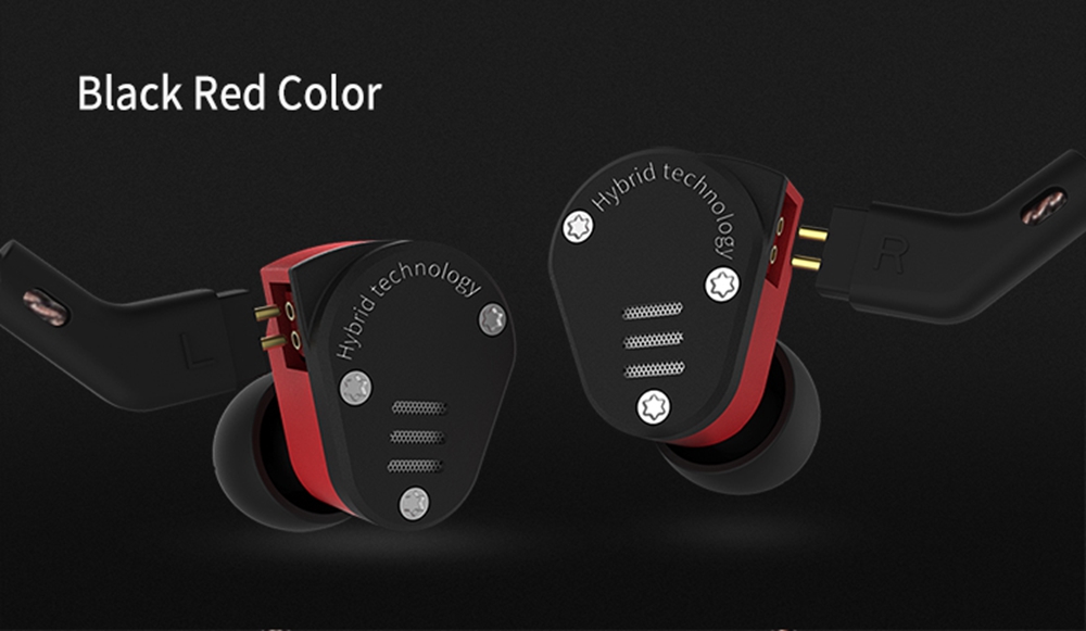 KZ ZSA Metal Earphone Armature and Dynamic Hybrid In-ear Sport HiFi Bass Noise Cancelling - Black and Red