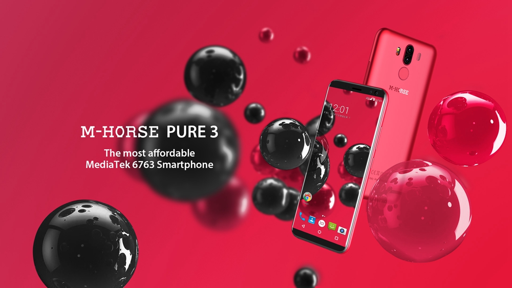M-horse Pure 3 5.7 Inch 4G Smartphone MTK6763 Soc 4GB 64GB 13.0MP+5.0MP Dual Rear Cameras Android 7.1 18:9 HD+ Screen Touch ID - Black