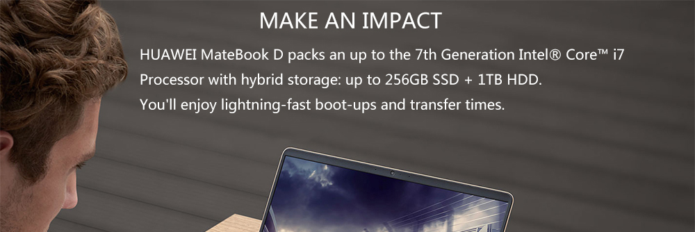 Huawei MateBook D Laptop Intel Core i5-7200U Dual Core Geforce 940MX 2GB DDR5 15.6" 1920*1080 Windows 10 8GB RAM 256GB SSD - Gray
