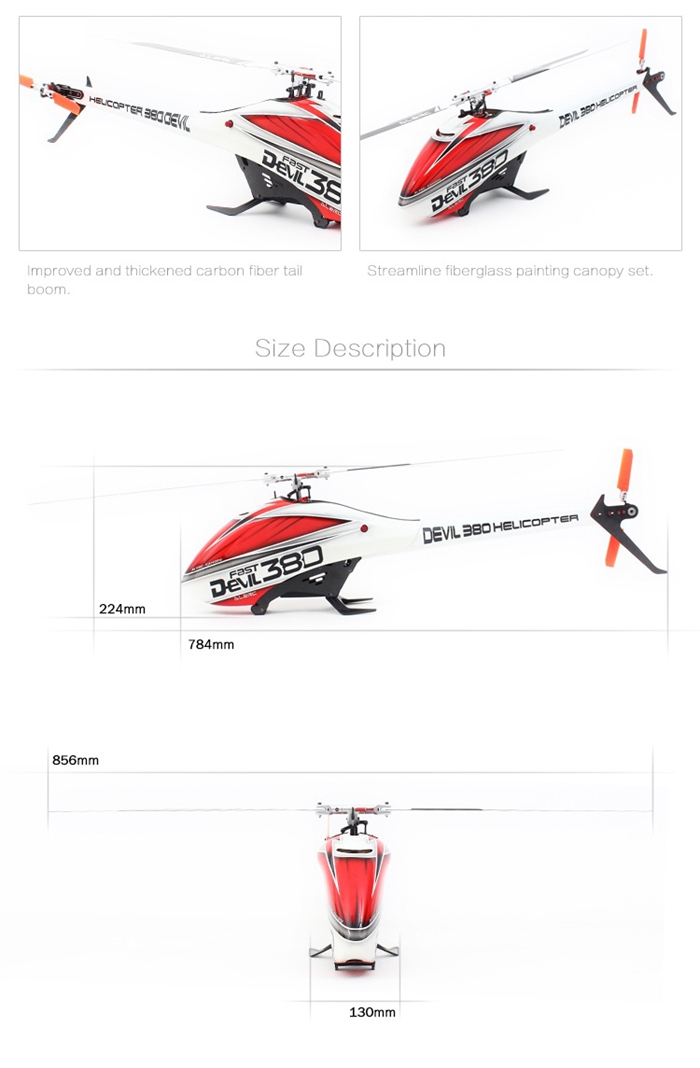 ALZRC Devil 380 FAST FBL 380mm Fiber Blades RC Helicopter KIT Version - Red
