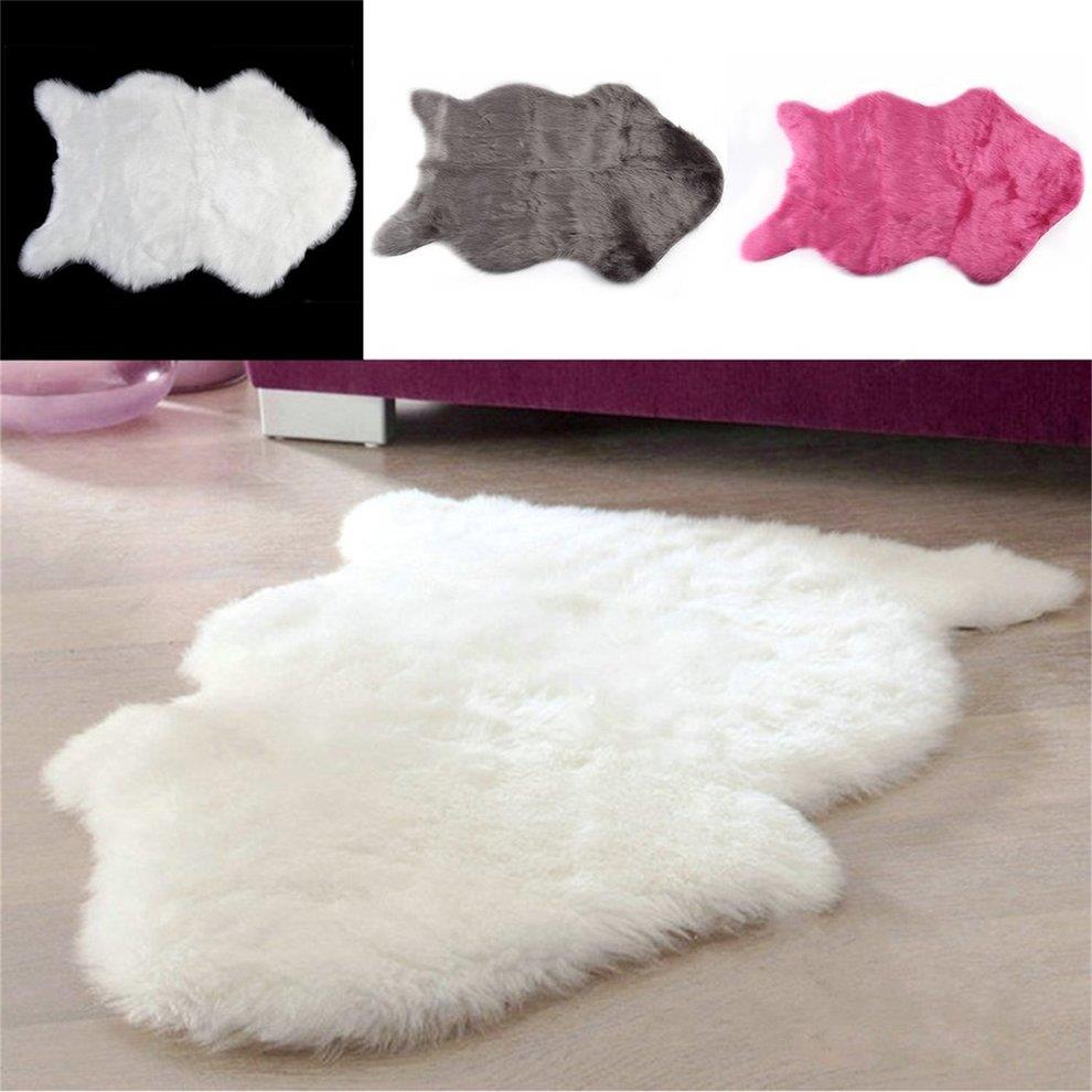 Super Soft Faux Sheepskin Sofa Cover Warm Hairy Carpet Seat Pad Fluffy Rugs - White