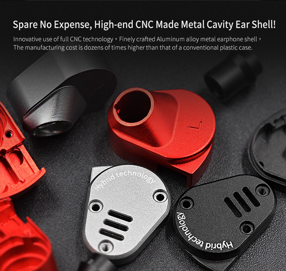KZ ZSA Metal Earphone Armature and Dynamic Hybrid In-ear Sport HiFi Bass Noise Cancelling - Black and Red