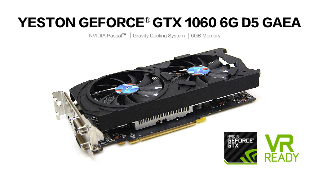 Yeston GTX1060-6G D5 Gaming Graphics Double Fan Custom Metal Backplane GAEA Series Graphics Card - Black