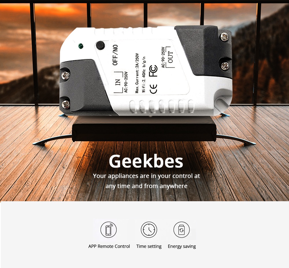 Geekbes MW02 WiFi Mini Smart Switch Remote Module App Control with Amazon Alexa for Android IOS ABS Module Universal