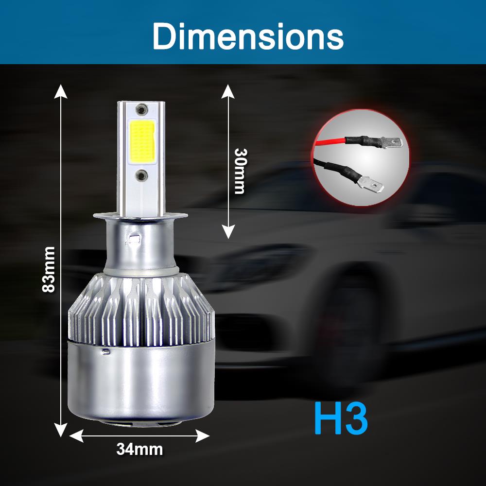 H3 Car LED Headlight Bulb 36W 6000K 4000 Lumens Extremely Bright Chips Conversion Kit - Silver
