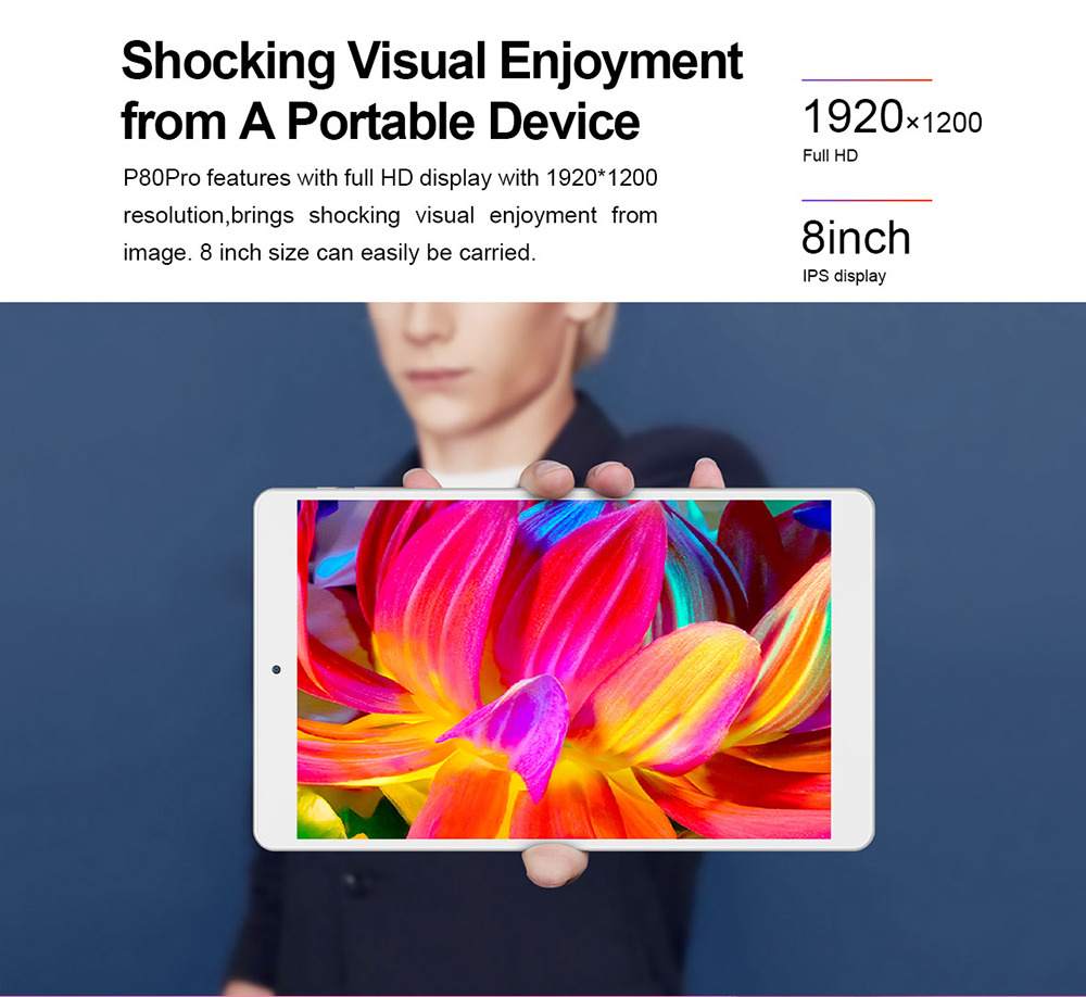 Teclast P80 Pro Tablet PC MT8163 Quad Core 8" GPS IPS Screen 1920*1200 2GB DDR3 32GB eMMC Android 7.0 Dual Band Wifi - White+Gold