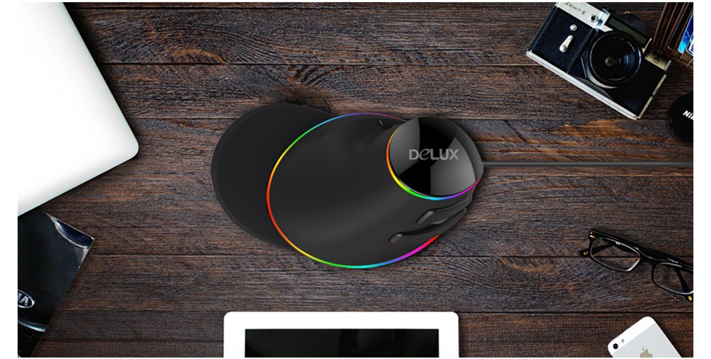Delux M618 Plus RGB Version Optical Wired Ergonomic Mouse With 6 Buttons For PC Laptop Desktop 4000 DPI - Black