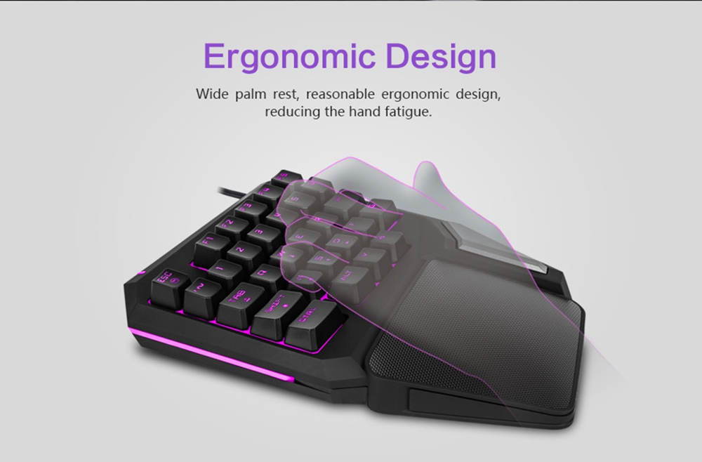 Delux T9 Pro Wired One-Handed Gaming Keyboard 7 Colors Backlight 29 Programable Keys - Black
