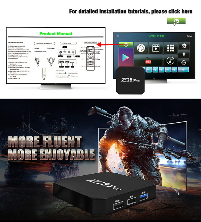 Z28 PRO RK3328 Android 7.1 4GB/32GB TV BOX 2.4G/5G Dual Band WIFI Bluetooth4.0 USB3.0 LAN