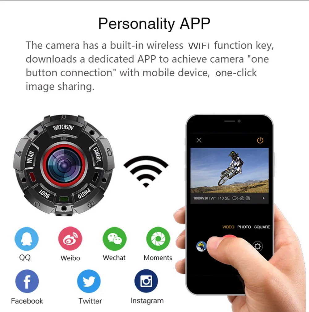 ZGPAX S222 Wearable Action Camera Sports DV DashCam Night Vision IP68 Waterproof Drop-resistant Dustproof FHD 1080P WIFI 140 Degree Wide Angle - Black