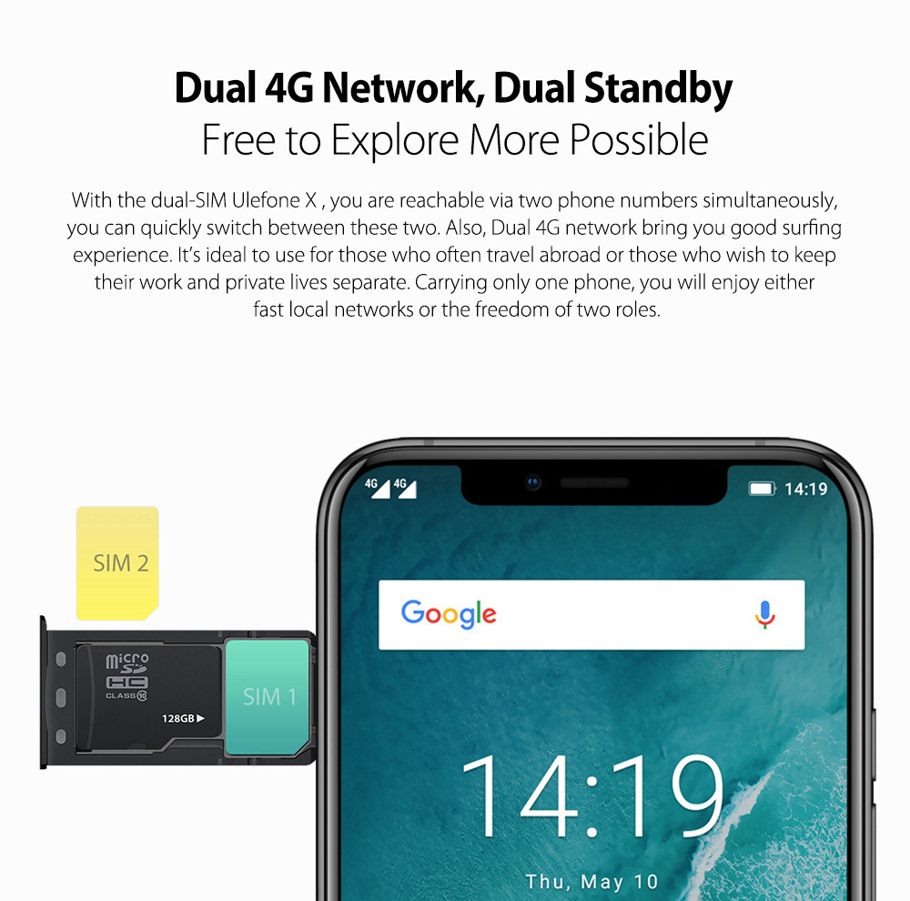 [HK Stock]Ulefone X 5.85 Inch 4G LTE Smartphone MTK6763 4GB 64GB 13.0MP+5.0MP Dual Rear Cameras Android 8.1 Face Unlock HD+ Screen - White