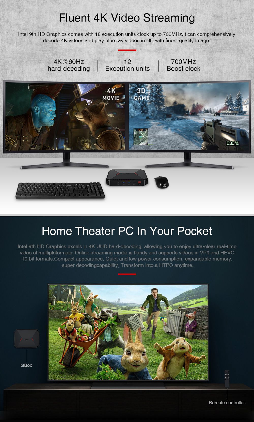 CHUWI GBox Gemini Lake N4100 4GB DDR4 64GB ROM Windows 10 Mini PC AC WIFI Extended HDD