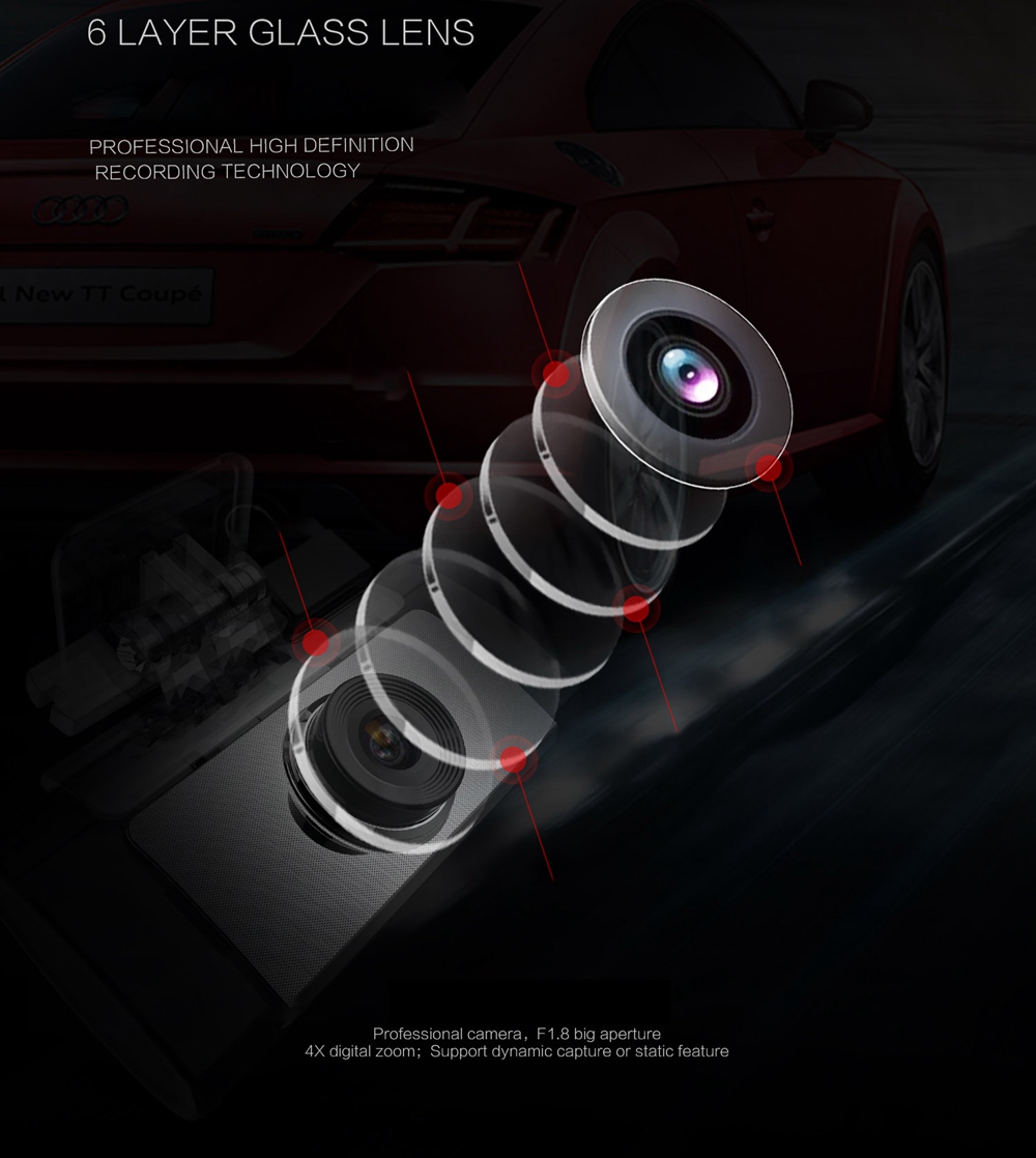 Anytek G200 Car Recorder 2.7 Inch Touch Screen 4K FHD Car Camera 160 Degree Wide Angle F1.8 Aperture Built-in Wifi And GPS Function - Black