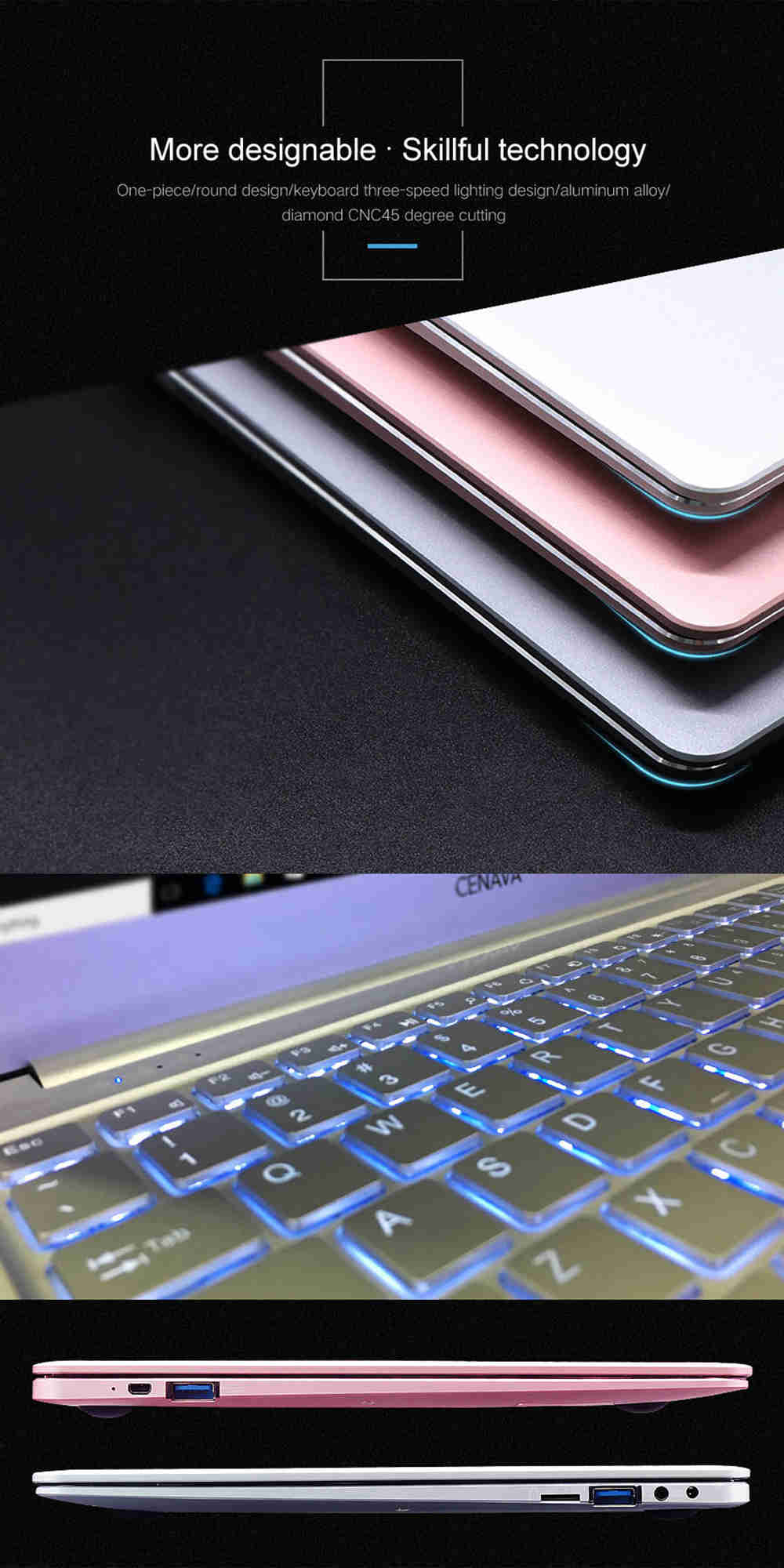 CENAVA P14 Laptop Intel Celeron N3450 Quad Core 14" IPS Screen 1920*1080 6GB DDR3 120GB SSD - Silver