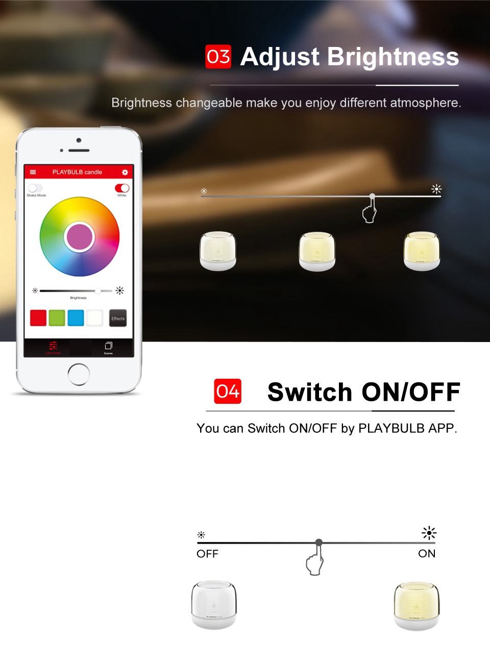 MIPOW BTL305 PLAYBULB Smart Remote Candle USB Charge Candle Holders Timer RGB Changeable Light Color Flameless LED Light