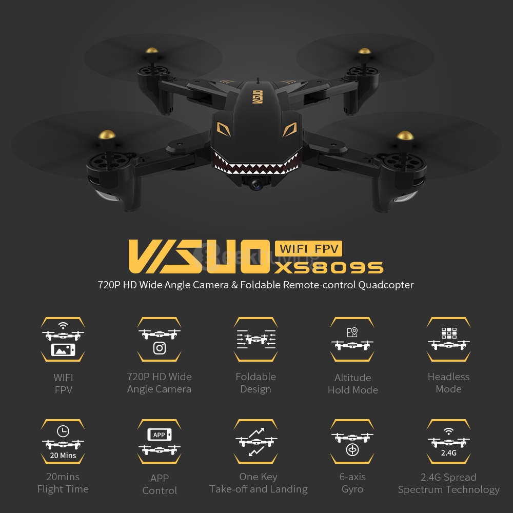 VISUO XS809S BATTLES SHARKS RC Quadcopter RTF + Extra 3.7V 1800mAh Li-po Battery