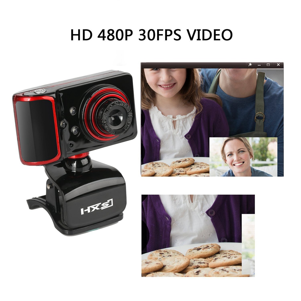 HXSJ S10 480P USB Webcam With Built-in Microphone Rotatable 16M Pixels 3 LED Lights For PC / Laptop - Black + Red