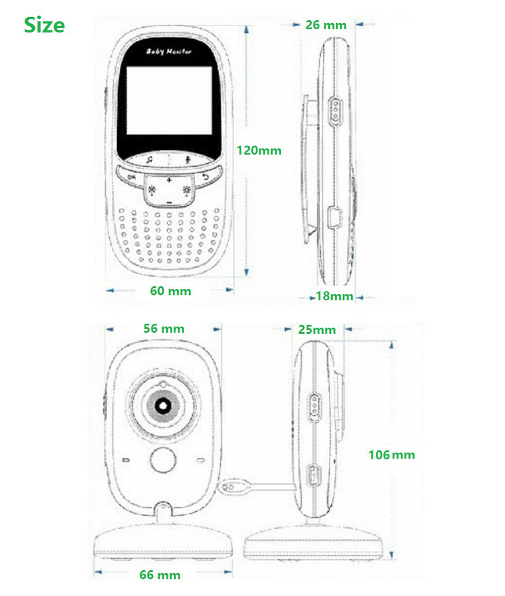 VB602 2.0 Inch Wireless Baby Monitor IR Night Vision Temperature Monitor Lullabies Intercom VOX Mode Security Camera