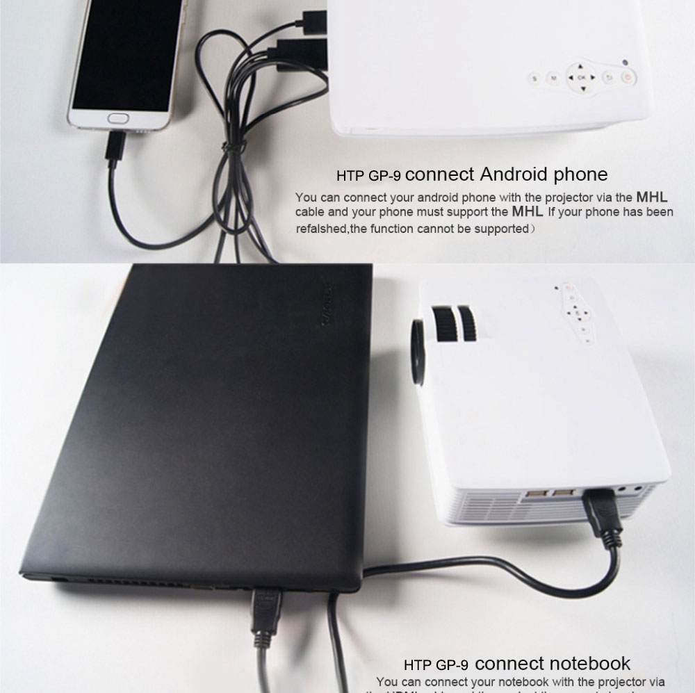 GP-9 4-inch Screen Projector LCD Screen + LED light - White