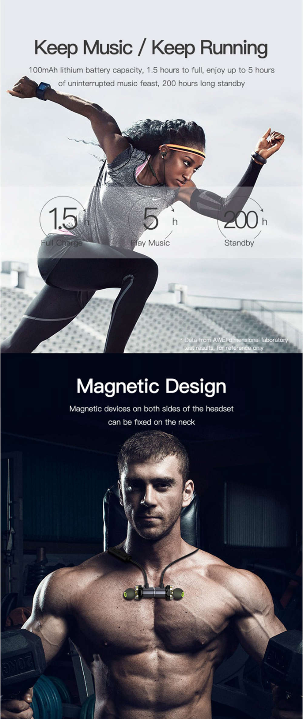 Awei X650BL Bluetooth Earphone Dual Driver Magnetic In-ear with Mic Line Control - Black