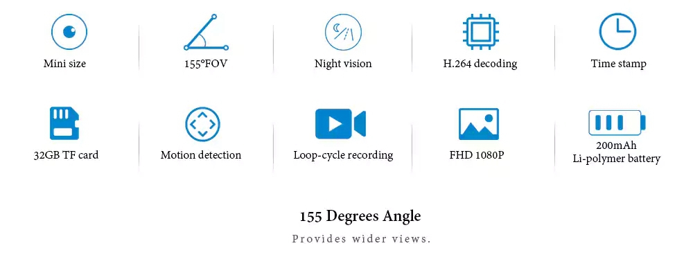 Quelima SQ12 Mini Camera Sports HD DV Camcorder Night Vision 155 Degrees FOV Angle 30 Meters Waterproof 1080P HD Car DVR