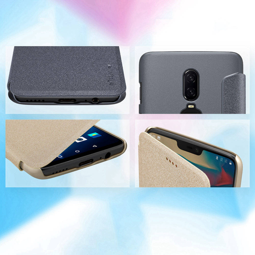 Nillkin Sparkle Series Leather Case For Oneplus 6 Protective Phone Shell - Golden