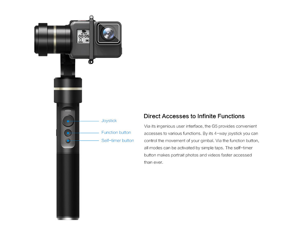 [HK Stock]Feiyu Tech G5 V2 3-Axis Splash-proof Brushless Handheld Gimbal for Gopro HERO 6/5/4/3 Action Cameras of Similar Size