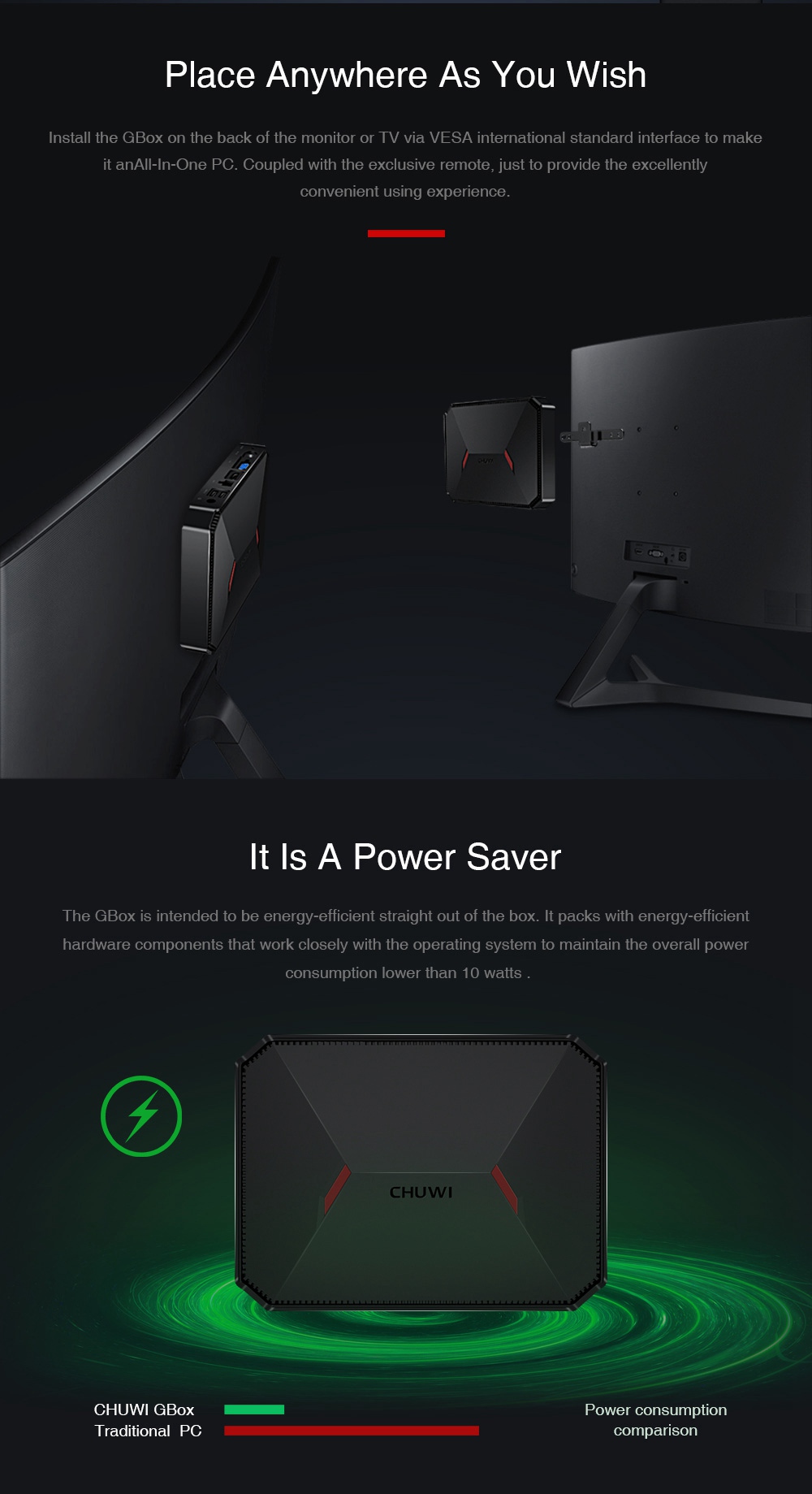 CHUWI GBox Gemini Lake N4100 4GB DDR4 64GB ROM Windows 10 Mini PC AC WIFI Extended HDD
