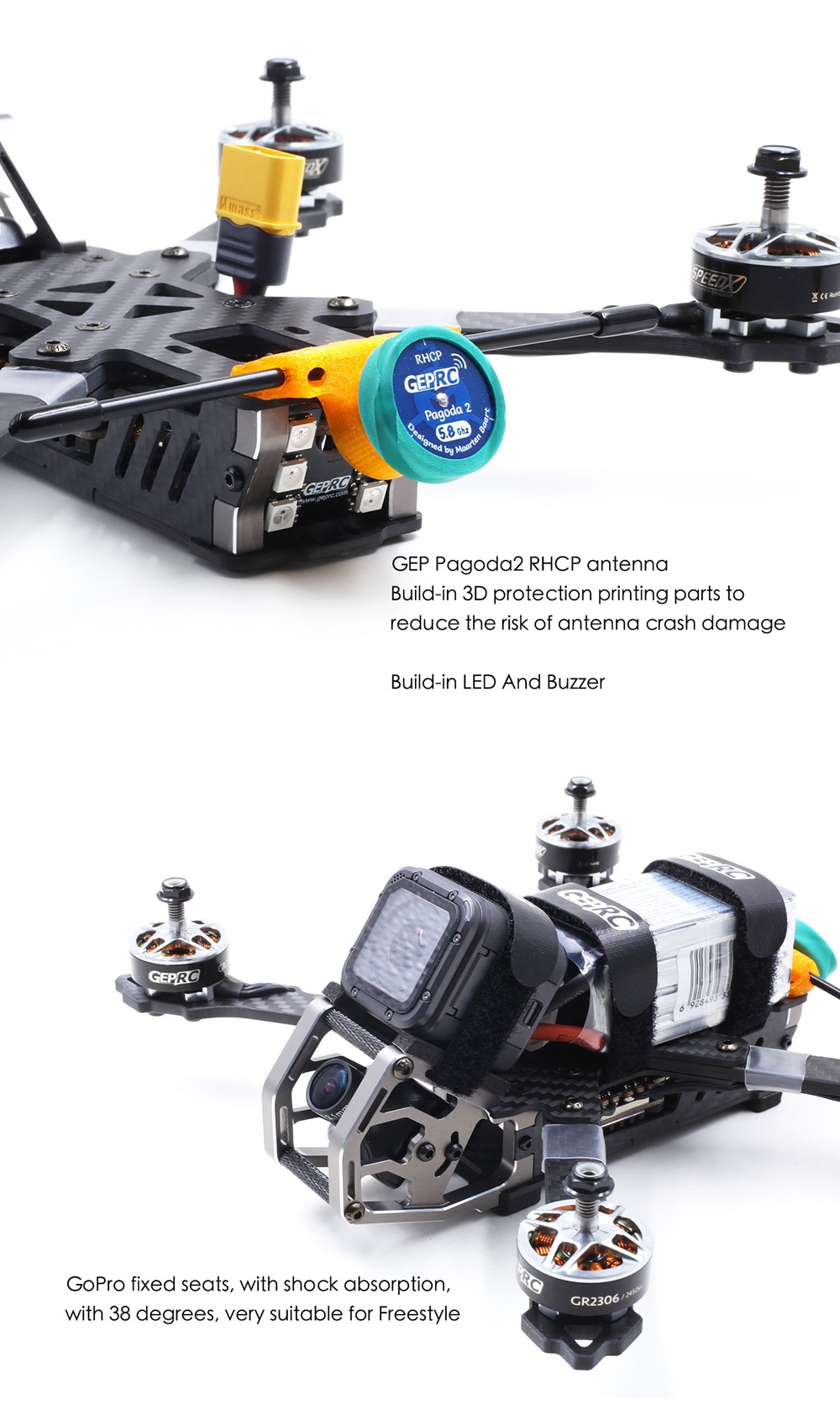 GEPRC Elegant 230mm FPV Racing Drone SPAN F4 FC BLHeli_s 2-5S 40A Dshot600 ESC 5.8G 48CH VTX Frsky R-XSR Receiver - BNF