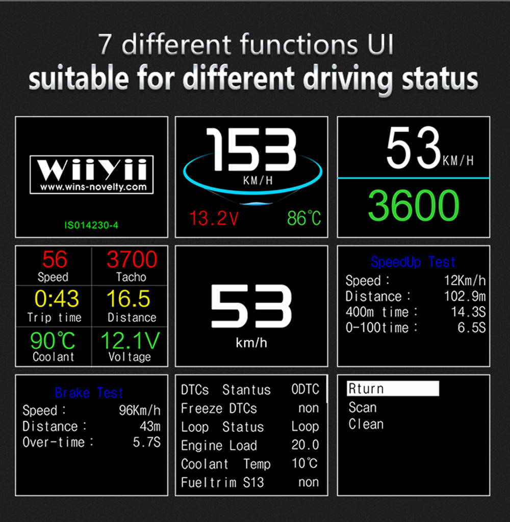 P10 2.6 Inch Universal OBDII Smart Head Up Display Car HUD Diagnostic Alarm LCD Display Speedometer Intelligent Digital Instrument - Black