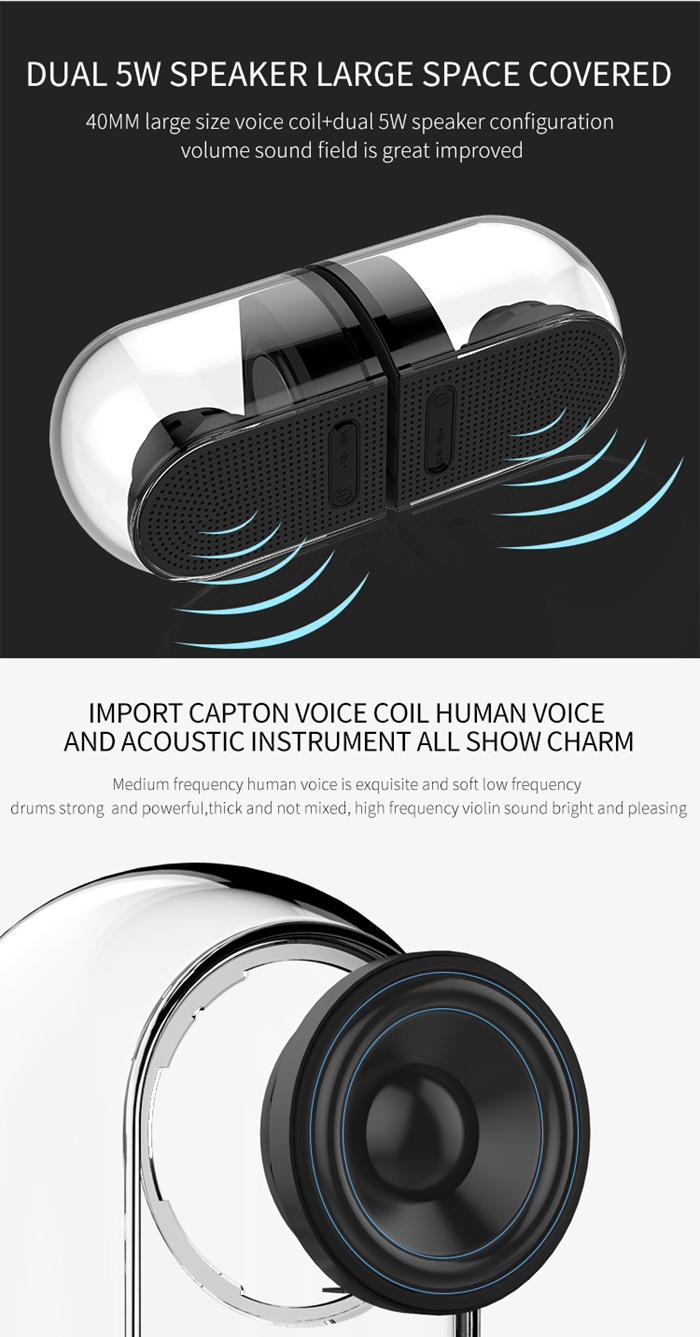 OVEVO D18 3D Magnet Bluetooth 4.2 Speakers 1 in 2 Outdoor Waterproof HiFi Phone PC Speaker - Black