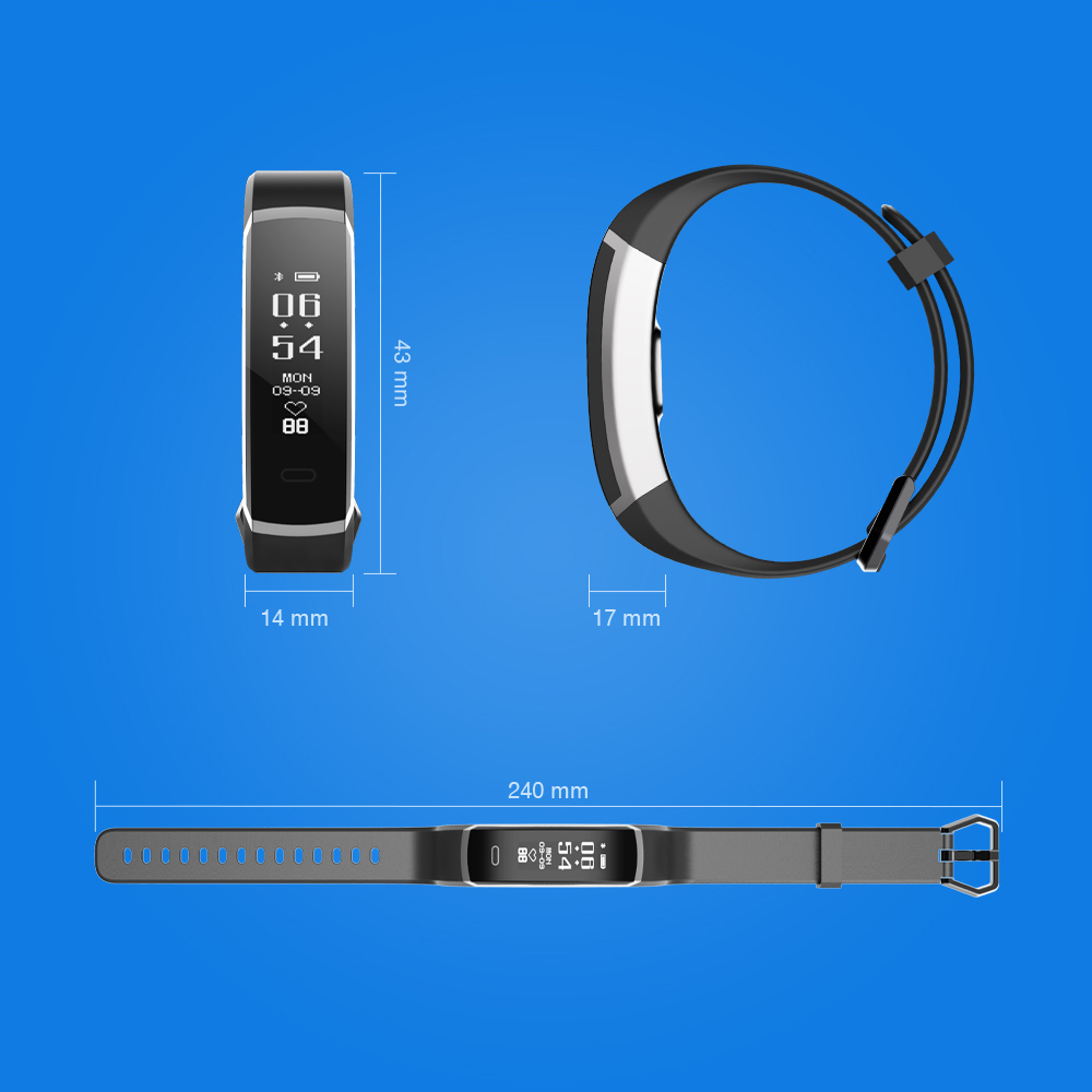 Makibes R3 Smart Bracelet Continuous Heart Rate Monitor Touchscreen IP67 Water Resistant Bluetooth Compatible With IOS Android - Black