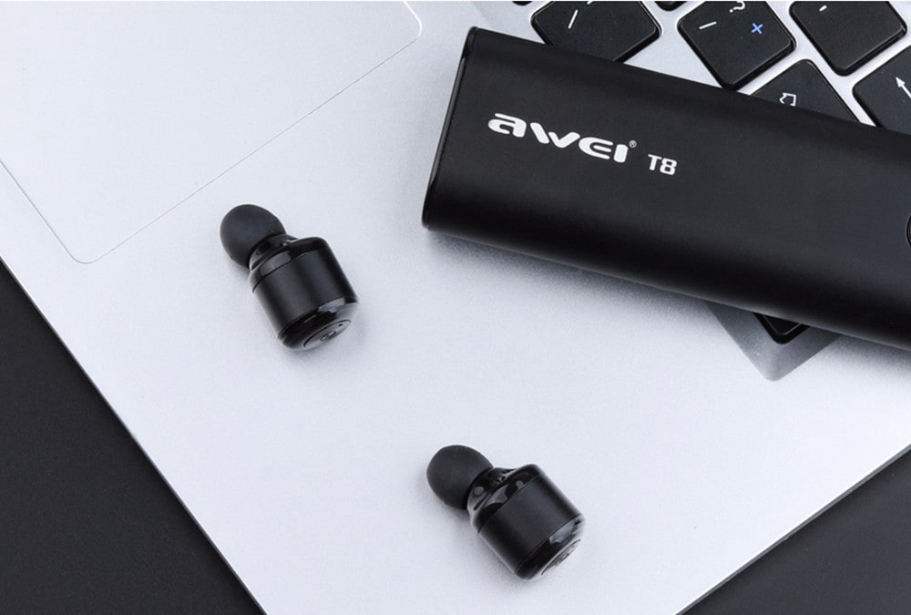 Original Awei T8 TWS Sport Wireless Bluetooth Earphones - Black