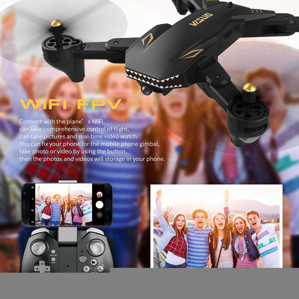 VISUO XS809S BATTLES SHARKS 720P WIFI FPV Foldable with HD Wide Angle Camera RC Quadcopter RTF Black - Two Battery