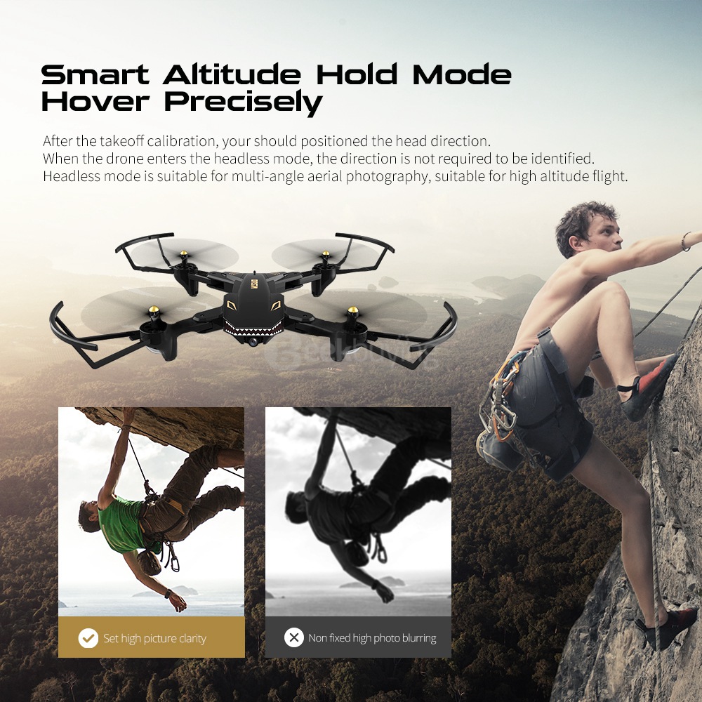 VISUO XS809S BATTLES SHARKS 720P WIFI FPV Wide Angle Camera Foldable RC Quadcopter RTF - Black